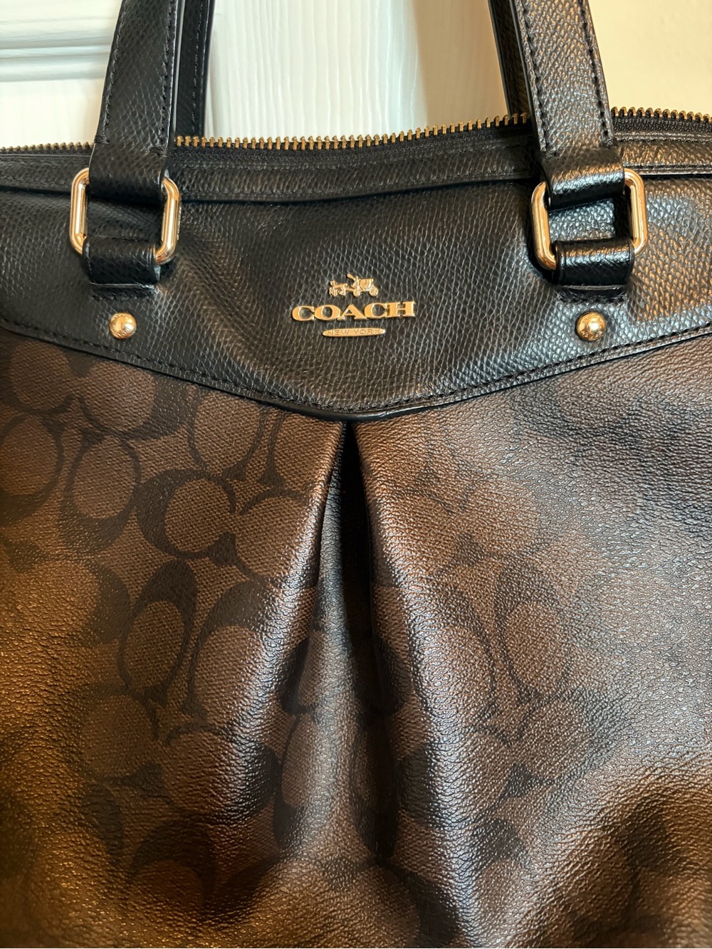 Coach Brown and Black Signature Tote - Picture 3 of 9